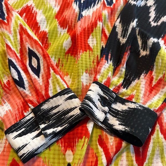 Jones New York Sheer Ikat Print Blouse XL Oversized Boho Tunic Top Artsy Spring - Picture 9 of 10